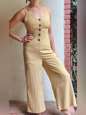 Yellow Gingham Jumpsuit, Size Small